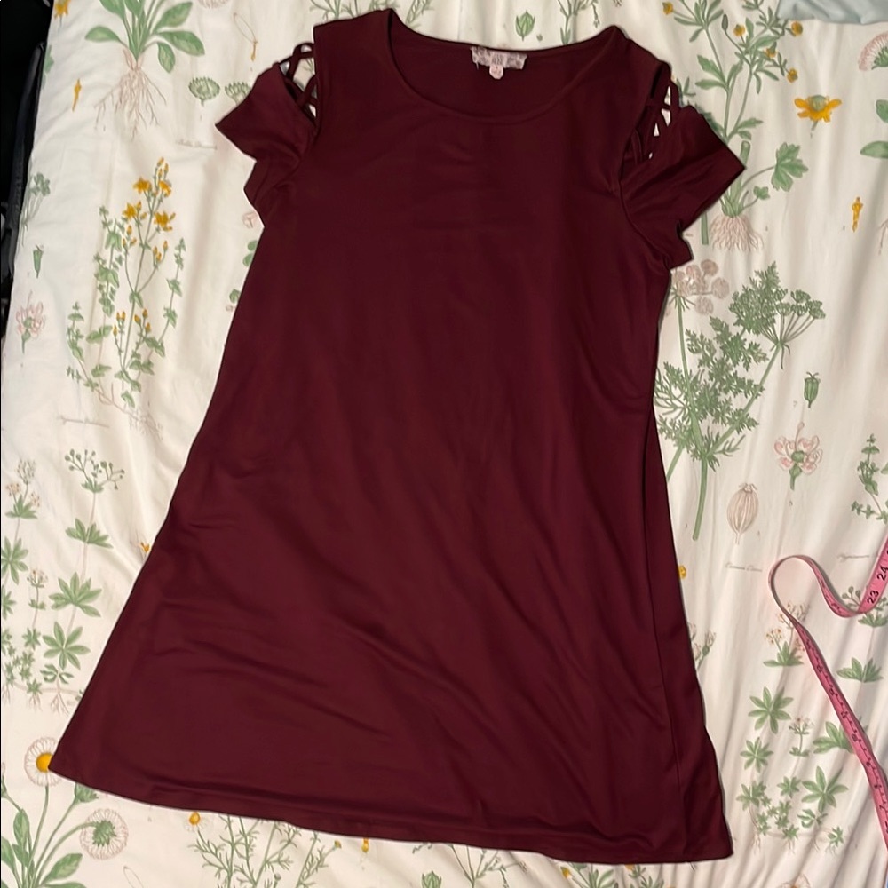 Burgundy Short Sleeve Dress